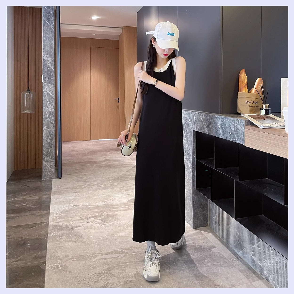 Knitted Sling Pink Dress Women's Summer New Outdoor Hot Girl Chic Waist Slim Fit Inner Wear Temperament Long Dress