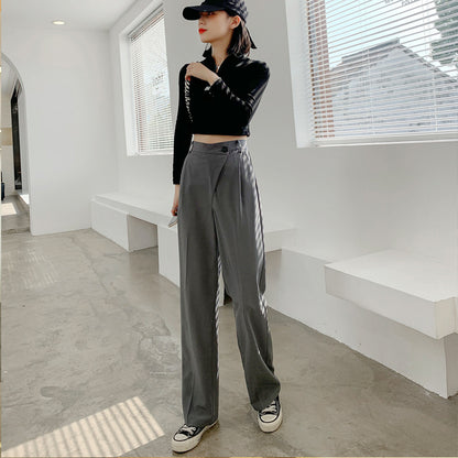 ZllKl  Suit Pants Women Straight Loose High Waist Slimming  Spring and Summer New Casual Mop Pants Drooping Wide-Leg Pants