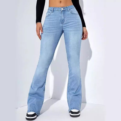 Light Blue Women's Jeans Women's Europe and America Cross Border Hot Trade New Women's Clothing Elastic Straight Pants