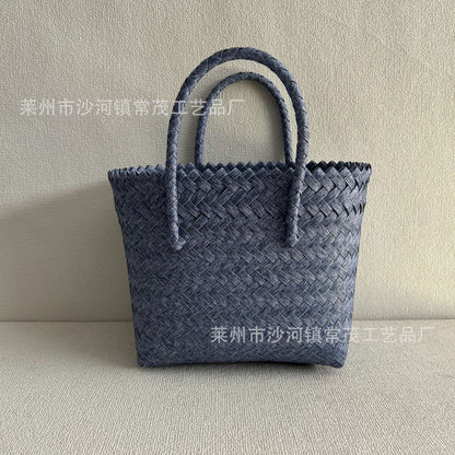 ZllKl  Hand-Woven Handbag Large Capacity Plastic Woven Basket Small Square Bag with Hand Gift Bag Simple Handheld Versatile Women's Bag