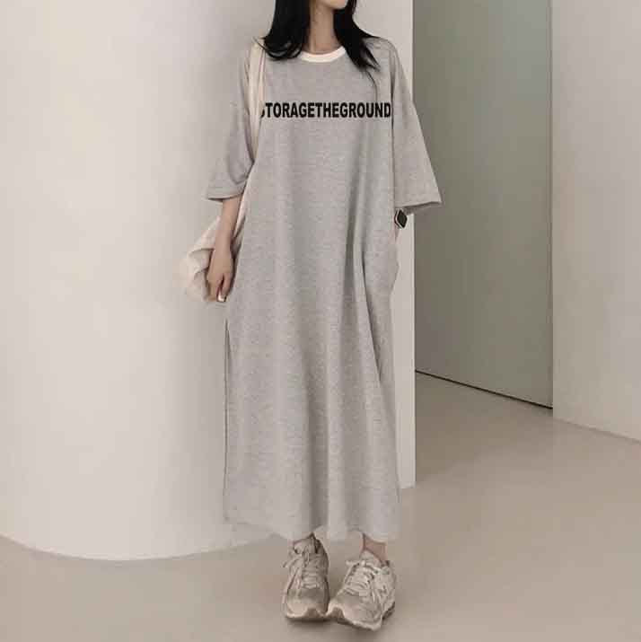 ZllKl 2025Manufacturer pure cotton Korean summer new 2025n retro loose letter printing thin T-shirt dress casual