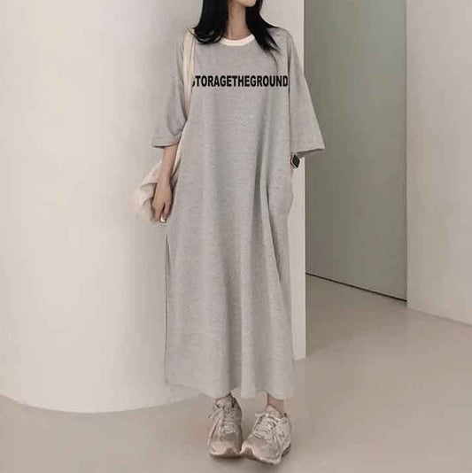 ZllKl 2025Manufacturer pure cotton Korean summer new 2025n retro loose letter printing thin T-shirt dress casual