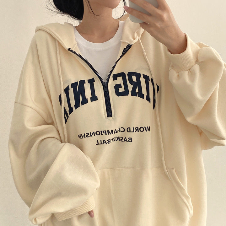 ZLLKL 2025 Wholesale 3 colors, fleece thickened cotton zipper hooded sweater women's loose Korean version spring and autumn winter ins trendy brand thin