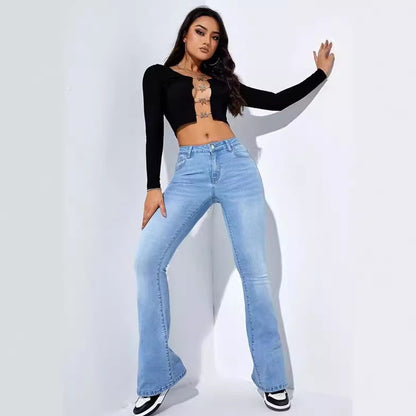 Light Blue Women's Jeans Women's Europe and America Cross Border Hot Trade New Women's Clothing Elastic Straight Pants