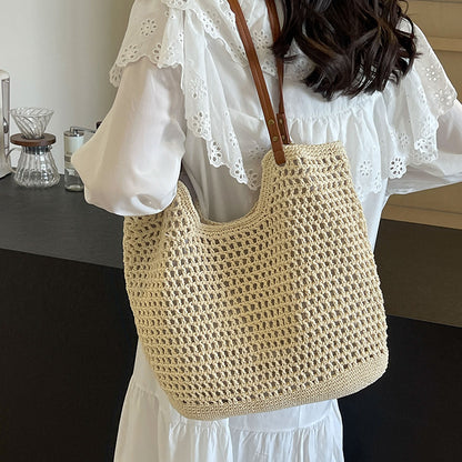 ZllKl  Large Capacity Bag for Women  New All-Match Shoulder Seaside Vacation Beach Bag Woven Straw Commuter Tote