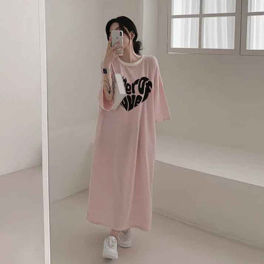 ZllKl 2025Manufacturer pure cotton short-sleeved T-shirt skirt women's summer popular new Korean version Popular style printing loose casual medium and long even