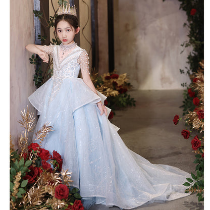 ZllKl  Girl's Host Evening Dress Princess Dress Children's Catwalk Trailing Flower Girl Piano Performance Costume High-End Affordable Luxury