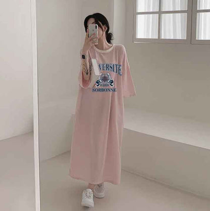 ZllKl 2025Manufacturer pure cotton Korea loose and thin letters short-sleeved long T-shirt skirt women's popular new popular leisure even