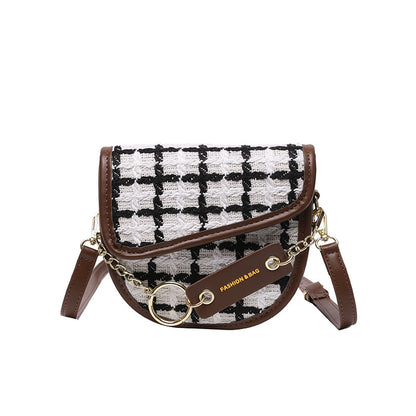 ZllKl  Supply Autumn and Winter New Retro Textured Mini Saddle Bag Korean Version Woolen Plaid Crossbody Bag Lipstick Pack Female