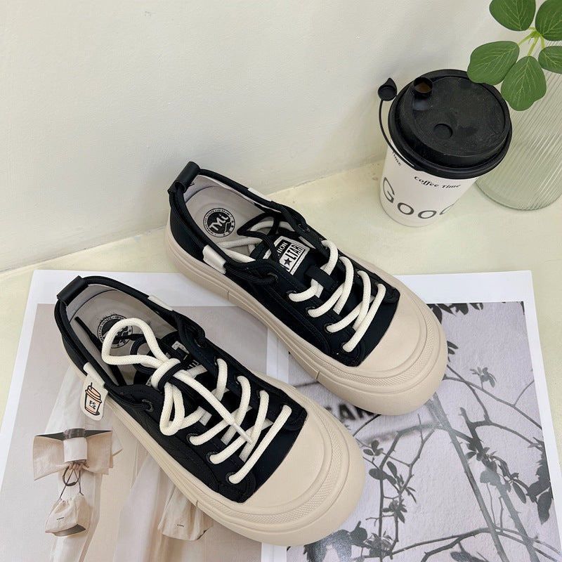 ZllKl Women's Thick-Soled Doll Head Canvas Sneakers  New Bread Sports Casual All-Match White Shoes for Students