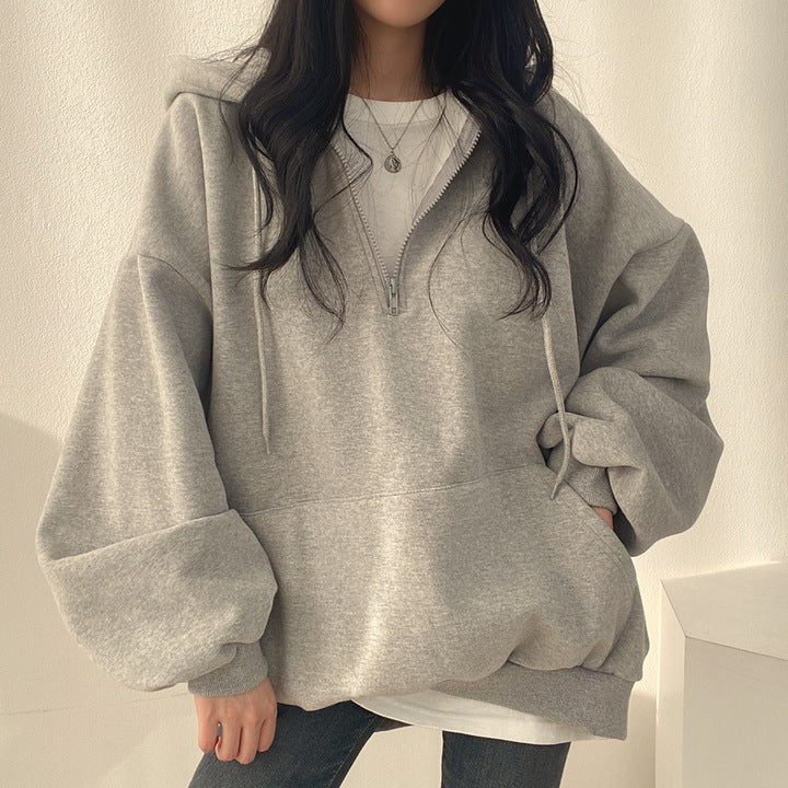 ZLLKL 2025 Zipper sweater women's  new women's clothing loose Korean thin spring autumn and winter thickened velvet Popular trade wholesale