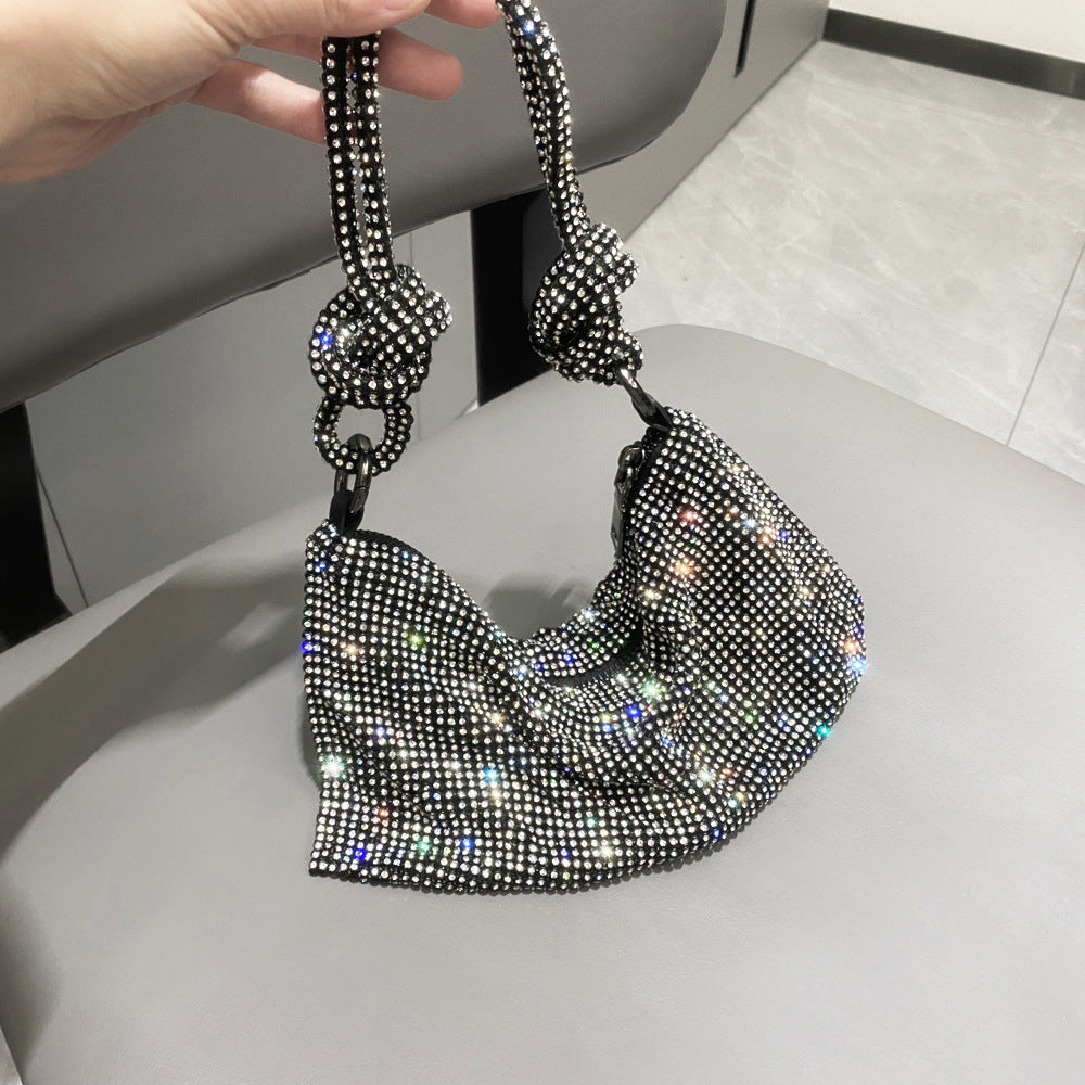 ZllKl  Cross-Border Women's Bag  New Rhinestone Underarm Bag Diamond-Embedded Full Diamond Handbag Pink Bag Small Clutch Women's Diamond Bag