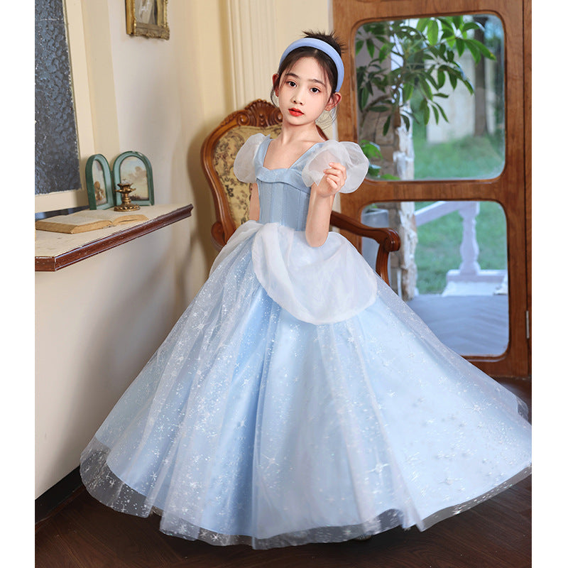 ZllKl  Children's Dress Princess Dress High-End Birthday Blue Dress Western Style Girl Host Piano Playing Flower Girl Light Luxury