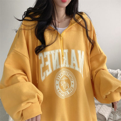 ZLLKL 2025 Cotton yellow zipper hooded sweater women's loose Korean version medium and long top versatile spring and autumn coat ins trendy brand