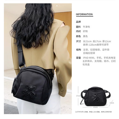 ZllKl  Korean New Bear Sequined Shell Bag Oxford Cloth Versatile Women's Bag Lightweight Shoulder Messenger Bag Casual Large Capacity