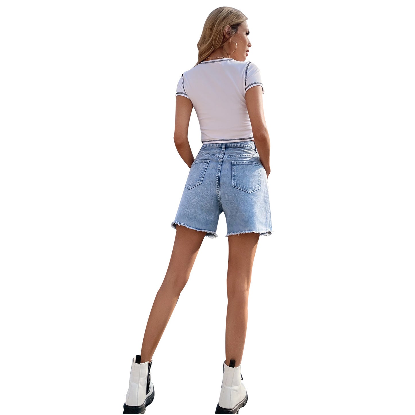 30760#  Trendy Loose Casual Women's Clothing New Denim Shorts Casual High Waist Loose-Fitting Slimming Pants