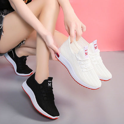 ZllKl Spring, Summer, Autumn Hollowed Mesh Shoes Beijing Traditional Women's Cloth Shoes Flat Pumps Casual Mesh Sneaker Female Soft Bottom Mom Shoes