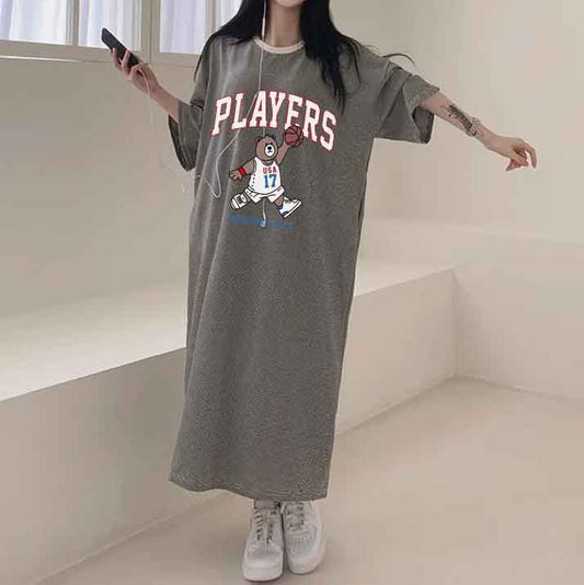 ZllKl 2025Manufacturer pure cotton T-shirt dress women's popular summer new loose casual printing lazy skirt medium and long straight