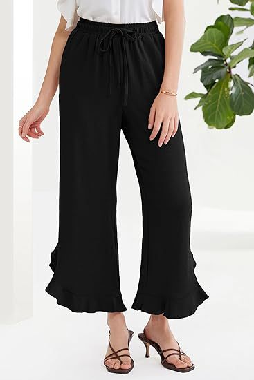 ZllKl  Popular Cross-Border  Temu European and American Summer Loose Casual Fashion Ruffled Bell-Bottoms Ankle-Length Pants Women