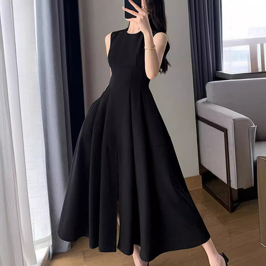 ZllKl  Black Dress  Summer New Sleeveless Temperament Slimming Commuting Hepburn Style Dress Dress Wholesale