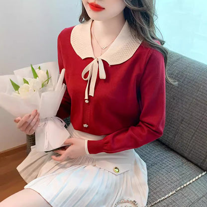 Chiffon fashion doll collar bottoming shirt women's autumn and winter new long-sleeved thickened inner women's sweater