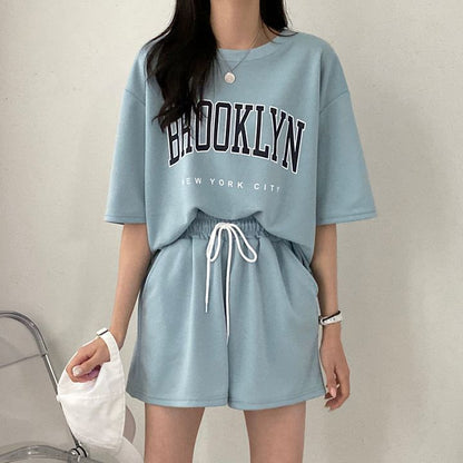 ZllKl Manufacturer 100% short-sleeved shorts women's two-piece suit women's New new summer fashion casual sportswear cotton