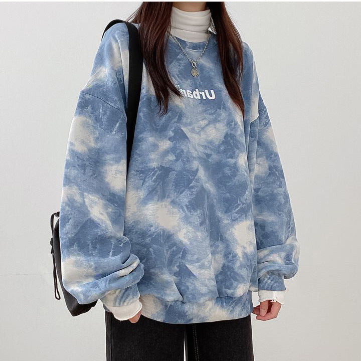 ZLLKL 2025 Cotton, tie-dye sweater women's loose Korean clothes loose and versatile student spring and autumn jacket medium and long Popular trade