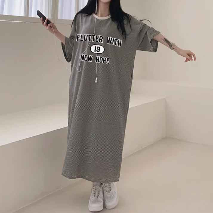 ZllKl 2025Manufacturer pure cotton short-sleeved T-shirt skirt women's summer popular new Korean version Popular style printing loose casual medium and long even