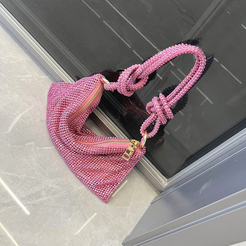 ZllKl  Cross-Border Women's Bag  New Rhinestone Underarm Bag Diamond-Embedded Full Diamond Handbag Pink Bag Small Clutch Women's Diamond Bag