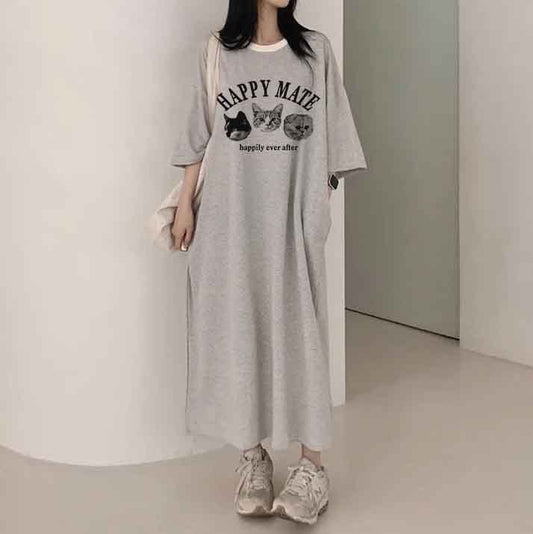 ZllKl 2025Manufacturer casual printing lazy skirt medium and long straight skirt pure cotton T-shirt dress women's popular summer new