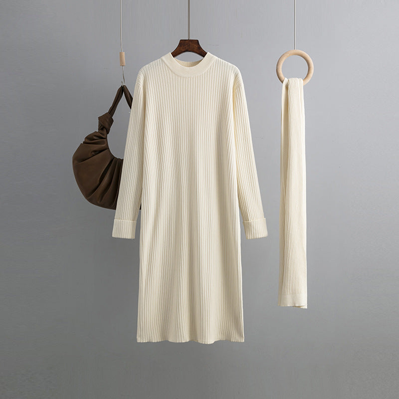 ZllKl South Korea Dongdaemun New winter new 2025 style with sleeves scarf lazy style round neck pit strip sweater dress