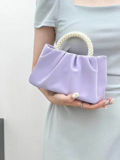 ZllKl  Pleated Small Bag  High-Grade Fairy Pearl Small Handbag Gentle Crossbody Cloud Bag for Women