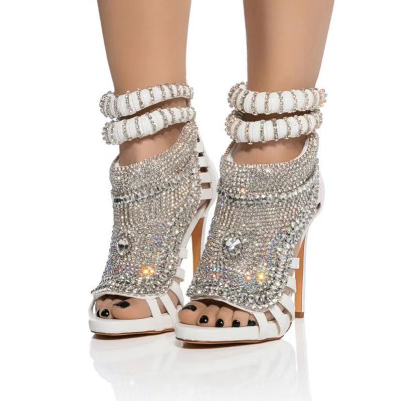 ZllKl  European and American Foreign Trade Sexy Rhinestones Heavy Industry Stiletto Heel plus Size 47 Banquet High Heel Cross-Border Women's Sandals S888-16