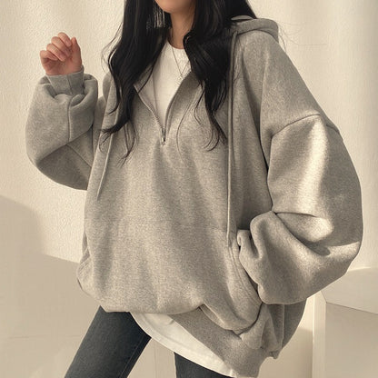 ZLLKL 2025 Zipper sweater women's  new women's clothing loose Korean thin spring autumn and winter thickened velvet Popular trade wholesale