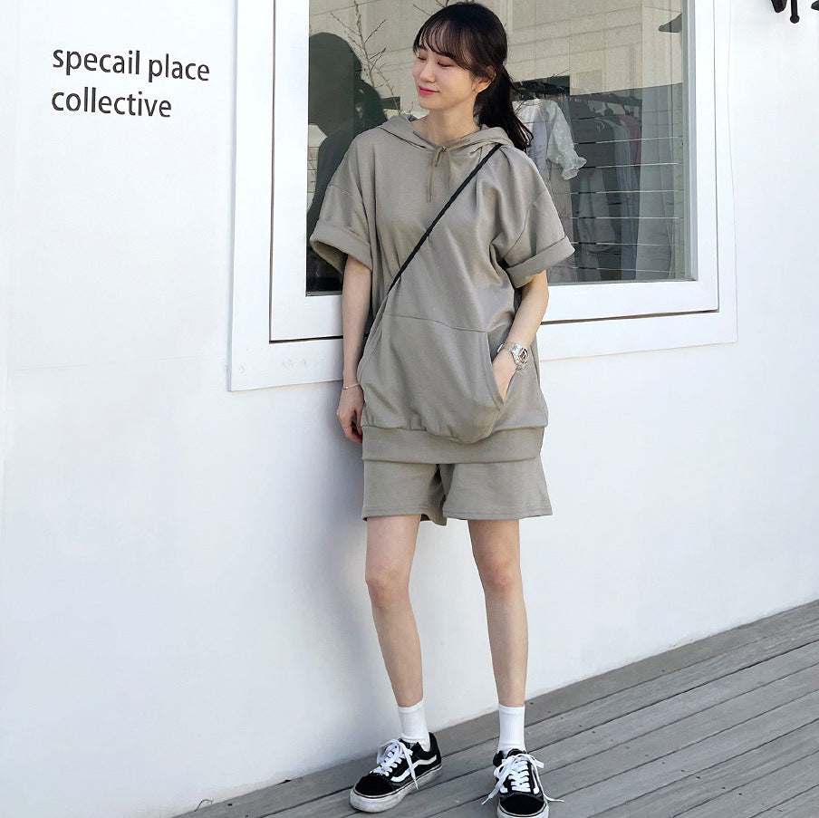 ZllKl Wholesale 100% high-end hooded suit women's short-sleeved shorts two-piece set Korean version cotton summer fashion casual sportswear