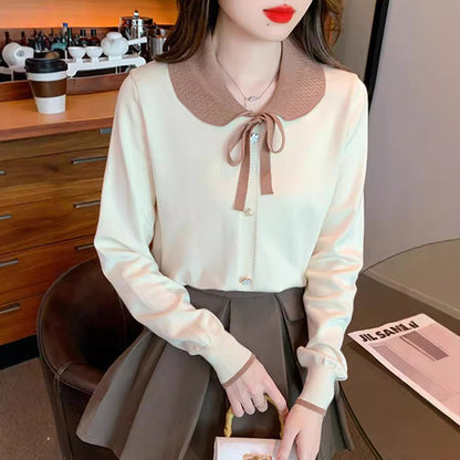 Chiffon fashion doll collar bottoming shirt women's autumn and winter new long-sleeved thickened inner women's sweater