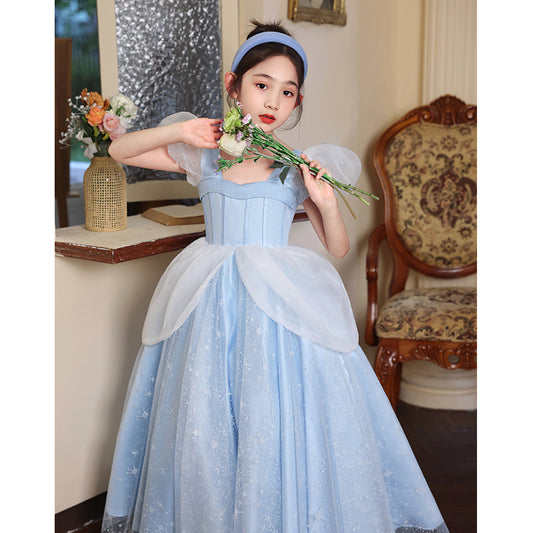 ZllKl  Children's Dress Princess Dress High-End Birthday Blue Dress Western Style Girl Host Piano Playing Flower Girl Light Luxury