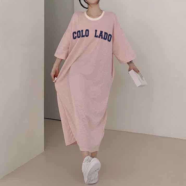 ZllKl 2025Manufacturer pure cotton short-sleeved t-shirt skirt medium and long women's summer Korean version loose and thin knee-length skirt casual pure cotton even