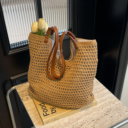 ZllKl  Large Capacity Bag for Women  New All-Match Shoulder Seaside Vacation Beach Bag Woven Straw Commuter Tote