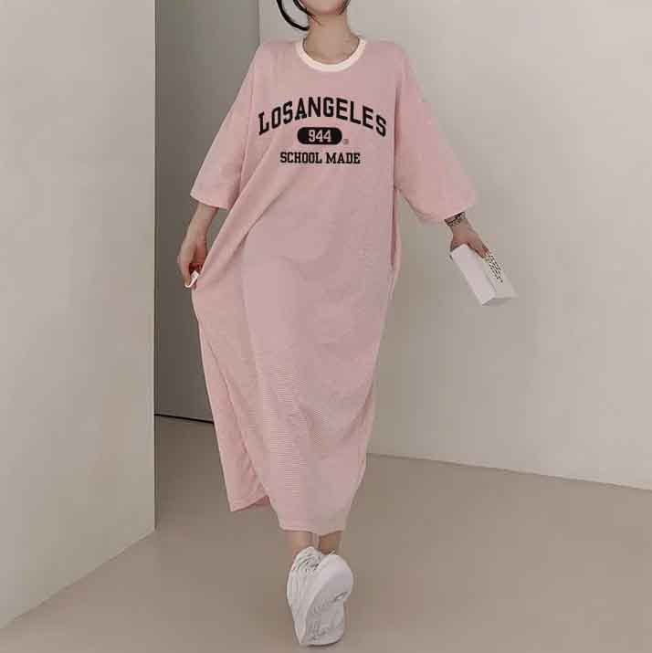 ZllKl 2025Manufacturer pure cotton Korea loose and thin letters short-sleeved long T-shirt skirt women's popular new popular leisure even