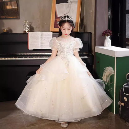 ZllKl  Children's Dress Light Luxury Minority  New Girls' High-End Birthday Fashionable Princess Dress Flower Girl Costume for Piano Performance