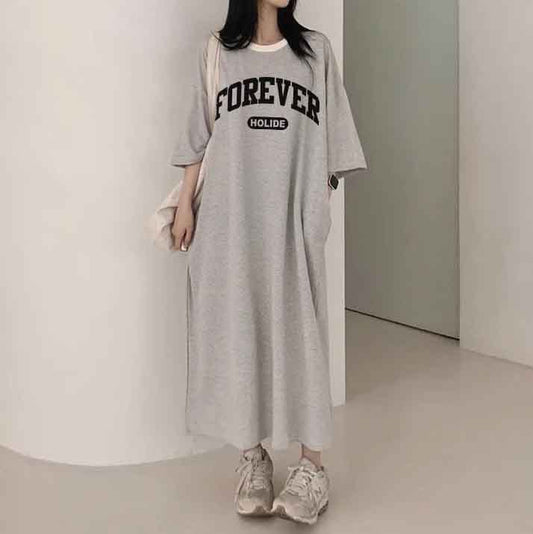 ZllKl 2025Manufacturer pure cotton T-shirt dress women's popular summer new loose casual printing lazy skirt medium and long straight