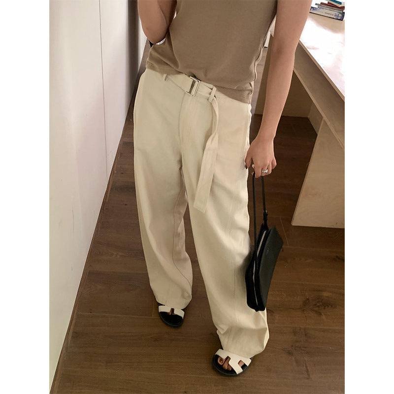 ZllKl  [5 Colors] Tencel Wide-Leg Casual Pants Female  Summer New Korean Style High Waist All-Matching Straight-Leg Trousers A8329