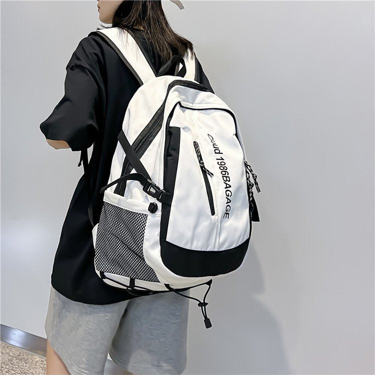 Contrast Color Trendy Brand Backpack Women's New Early High School and College Student Schoolbag Hong Kong Style Casual Large Capacity Letter Backpack for Women