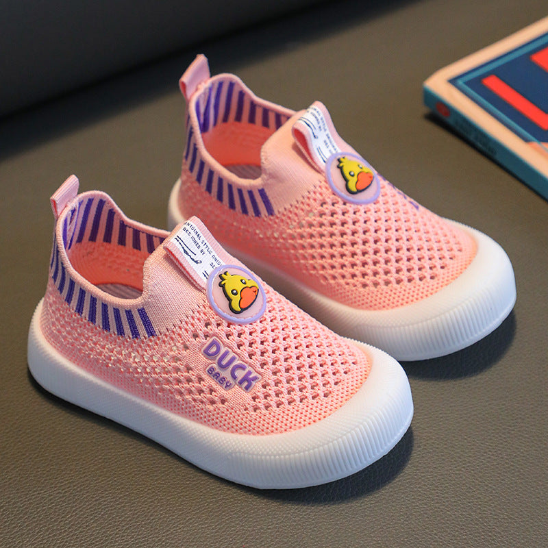 ZllKl  Spring and Summer Children's Breathable Mesh Shoes Non-Slip Flying Woven Shoes Soft-Soled Shoes for Baby Slip-on Casual Shoes