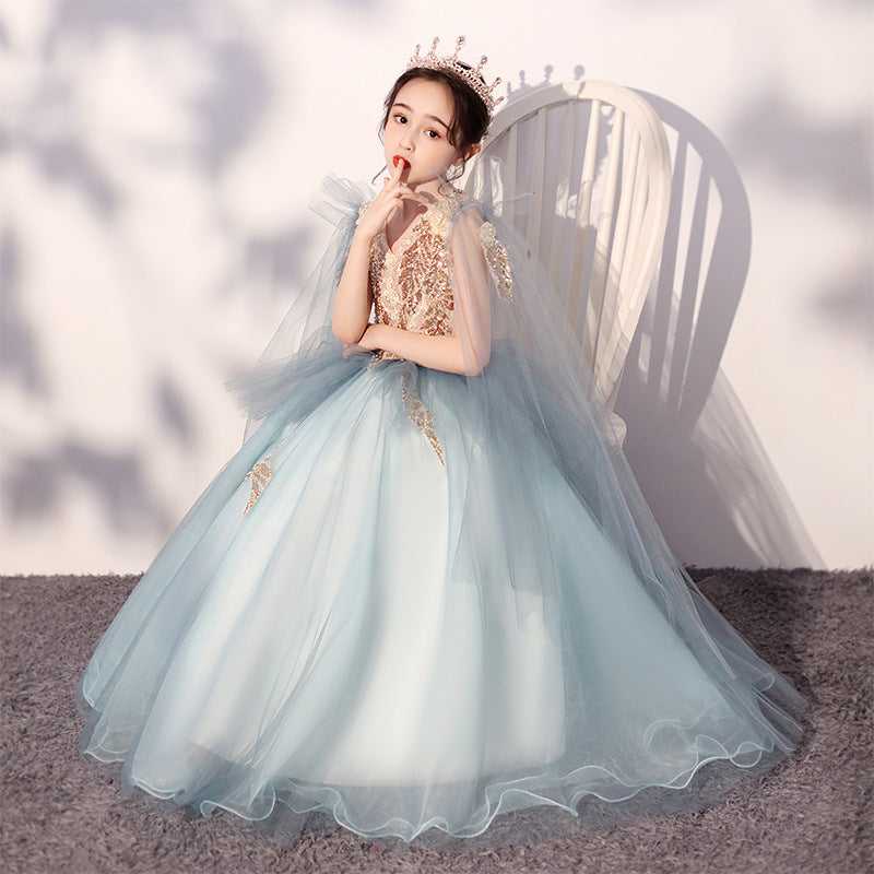 ZllKl  Girls' Dress Princess Dress Tulle Tutu Western Style Children Model Host Catwalk Piano Performance Dresses of Bride Fellow Kids Spring