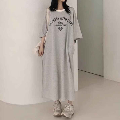 ZllKl 2025Manufacturer pure cotton medium and long casual long skirt large size Japanese and Korean version striped short-sleeved t-shirt dress women's summer