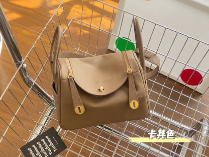 ZllKl  Lindy Bag Cowhide New Mini Pillow Bag Doctor Medical Box Messenger Bag Female Commuter Doctor Leather Shoulder Bag