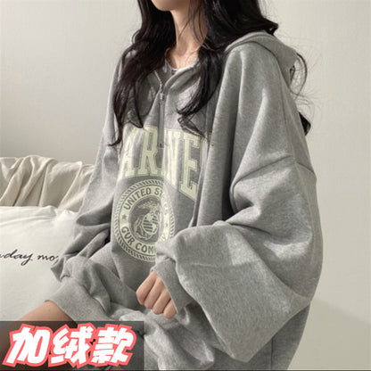 ZLLKL 2025 Cotton zipper hooded sweater women's Korean version fleece thickened top versatile spring, autumn and winter ns trendy brand loose and thin