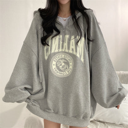 ZLLKL 2025 Wholesale, cotton zipper hooded sweater women's loose Korean version medium and long top, spring and autumn high street coat ins trendy brand